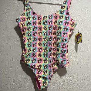 Bucees multi color beaver swimsuit.
